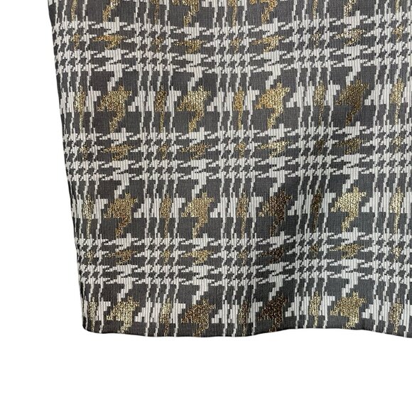 Albert Nipon Houndstooth Plaid Metallic Cocktail Dress Gray Ivory Gold Size 8 - Picture 5 of 8